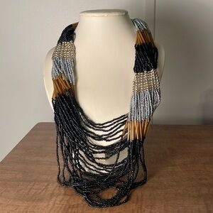 NIB Park Lane Necklace Beaded Statement Piece, Gold, black & silver